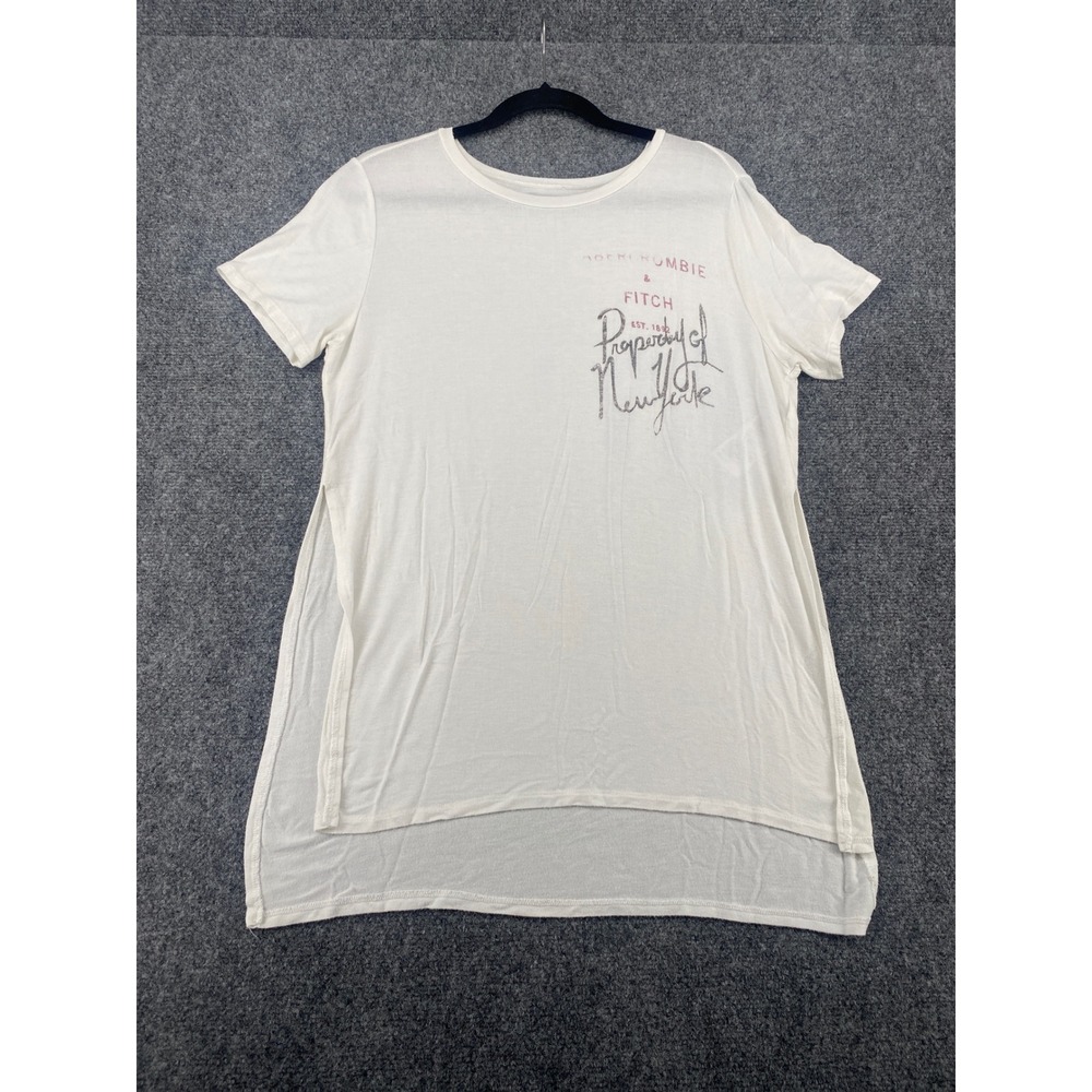 Abercrombie & Fitch Graphic T-Shirt Womens Medium White New York High Low Hem M